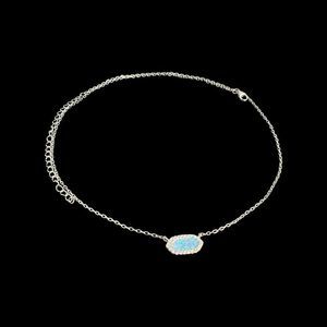 925 Sterling Silver Adjustable Opal Stone Charm Necklace